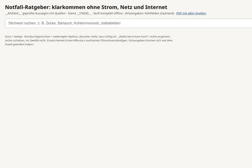 Suchoberfläche einer Wissensdatenbank mit Suchfeld und Quellenangaben